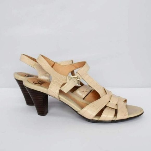 Sofft Leather Heel Sandals Faux Croc Cream 7.5 - Picture 1 of 5